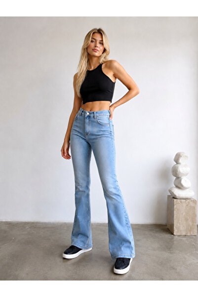 yourshıne denım co. Spanish Pleated Flexible High Waist Denim Ice-Processed J...