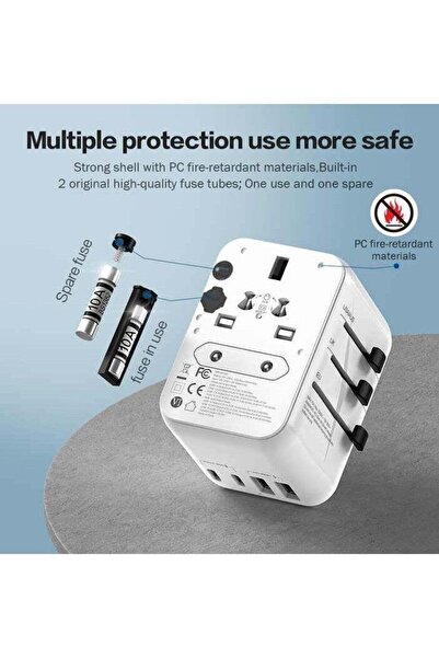 Generic شاحن حائط سريع بقوة 45 واط مع 3 منافذ USB ومنفذين من نوع C - متوافق عالميًا