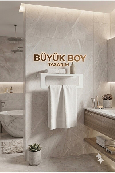 EVA METAL TASARIM Büyük Boy Raflı Havlu Askısı, Metal Raflı Havluluk, Mutfak,...