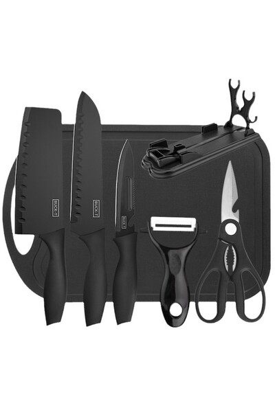 VLK Lions Complete Kitchen Knife Top Bottom Set – 7 Pieces with Holder and Ch...