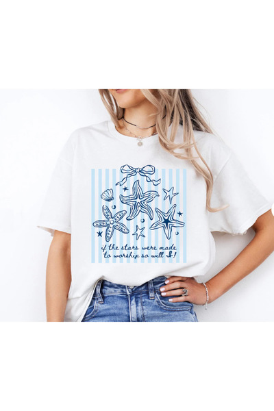 Oceanwear Γυναικείο-κοριτσίστικο μπλουζάκι με στάμπα αστερίας και κοντό μανίκι