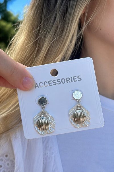 TAKIPORT Silver Color Sea Shell Figured Patterned Women's Earrings
