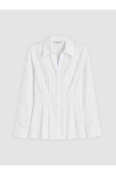 LC Waikiki White Pleated Peplum Women's Shirt