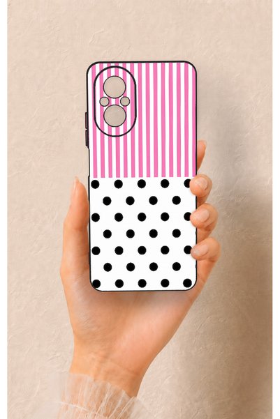 Vip Case Realme 12 Lite Compatible Pink Striped Polka Dot Patterned Silicone ...