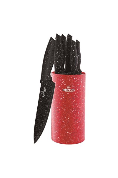 Bohmann Set cutite de 6 piese Bohmann, stand rotund, lame marmorate, rosu