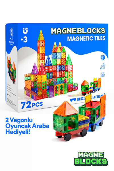 MAGNEBLOCKS Manyetik Yapı Blokları – BÜYÜK BOY 72 Parça, 3 Boyutlu Manyetik O...
