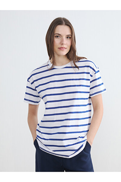 LC Waikiki Original Oval Collar Striped Women's Ribbed T-Shirt