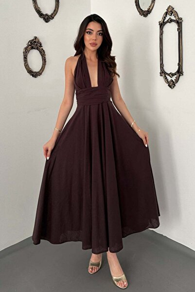 Clothes Fast Women's Brown Strappy Linen Dress