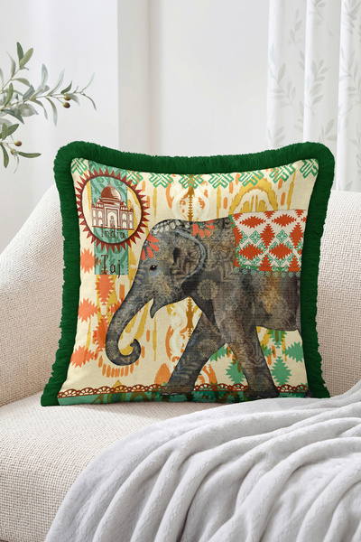 Realhomes Elephant Figured Indian Taj Written Ethnic Geometric Patterned Frin...