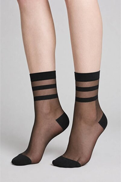 DÜVEN Striped Transparent Tulle Socks Black