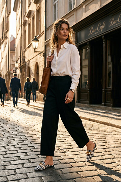 Nika Fashion Kadın Pantolon Barrel Pantolon Cloutte Pantolon Yüksek Bel Şık Boyfriend Geniş Paça Siyah Kumaş Pantolon