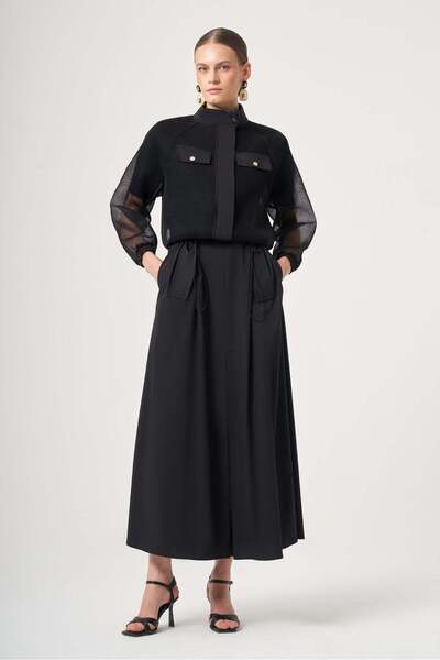FTZ WOMEN Women's Mesh Detail Skirt Suit Black 31448