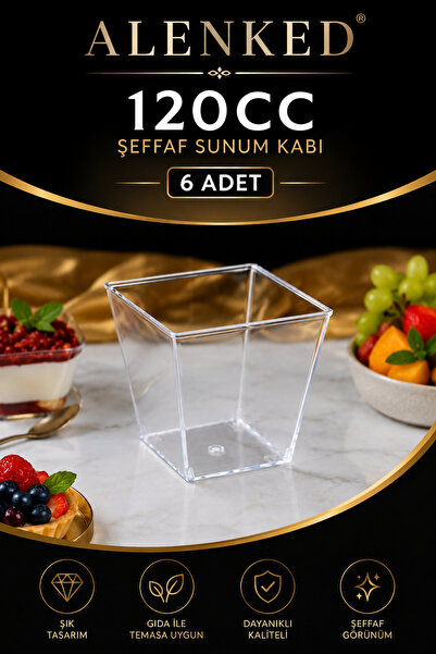 alenked Mika Plastik Sunum Kabı Küçük 120 Cc Kübik Kase - 6 Adet