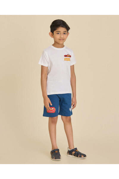 REDTAG Boys White Disney Cars T-Shirt And Shorts Set