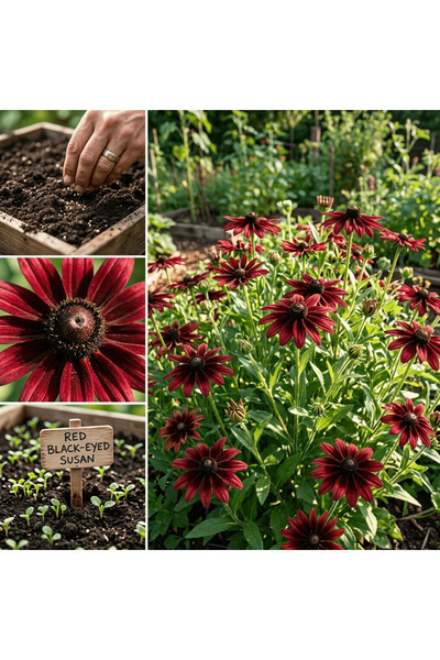 Bloom & Sow Seed بذور سوزان الحمراء ذات العيون السوداء (ذات اللون الأحمر الدا...