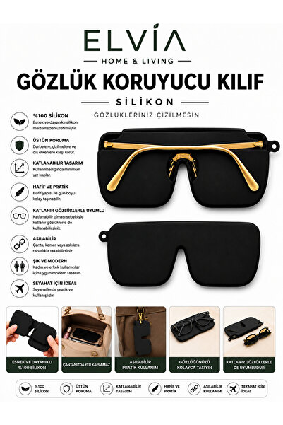 Gözlük Kılıfı %100 Silikon, Asılabilir, Katlanabilir, Çantada Yer Kaplamaz-Siyah