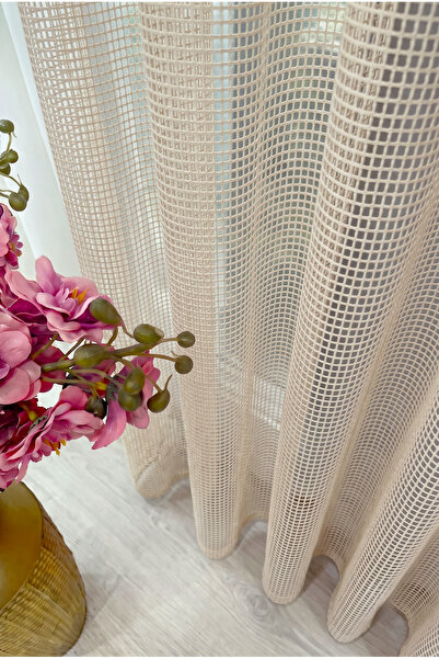 istper Beige Mesh Knitted Tulle Curtain I Heavy Weight I 1/3 Dense Pleating I...