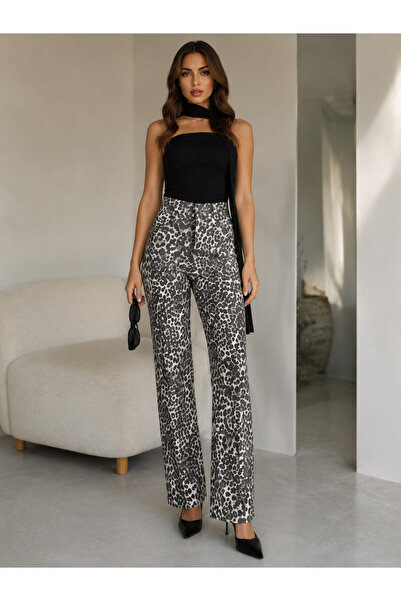SHEBARA PANTALONI CU IMPRIMEU DUBLU MODEL LEOPARD