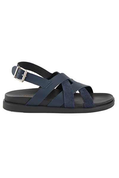 Pegia Leather Cross-Strapped Men's Sandals 215036 Navy Blue