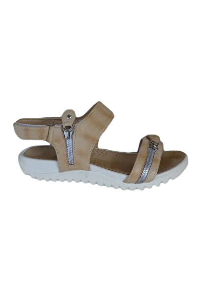 OEM Sanda comoda de nuanta bej, talpa joasa si insertii de fermoare
