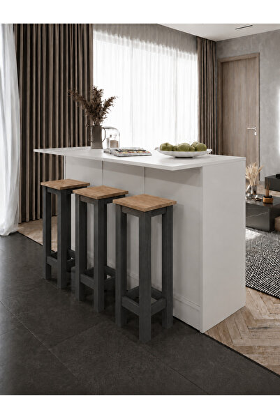 Tdesigno Pablo 3 Adet Yüksek Tabureli Mutfak Adası- Alt Modül- 150 cm – Tezga...
