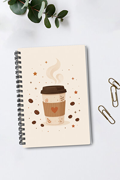 giftkonsept Caiet cu spirală cu design cu motiv cafea și boabe, A5, 50 de col...