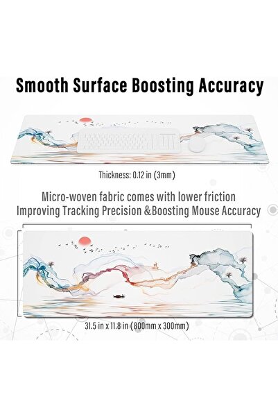 GENERAL Large Gaming Mouse Pad with Stitched Edges, Minimalist Topographic Ma...