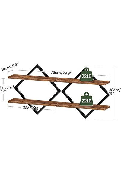 GENERAL Floating Shelves, Set of 2 Wall Shelves, 2-Tier Hanging Shelves, Wall...
