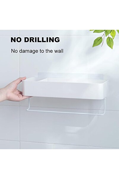 GENERAL Bathroom Adhesive Shelf with Towel Bar: Upgraded Wall Mounted Bathroo...