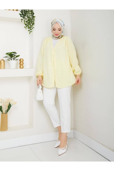 SAMSA Buttoned Front Kimono Hijab Tunic Oversize New Season Comfortable Fit