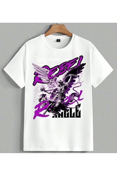 ELFERA Rebel Melek Kanat Morbol Printed Unisex Oversize T-Shirt White