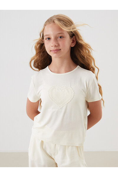 LC Waikiki Trendlucky Girls' T-Shirt with Oval Collar and Contrast