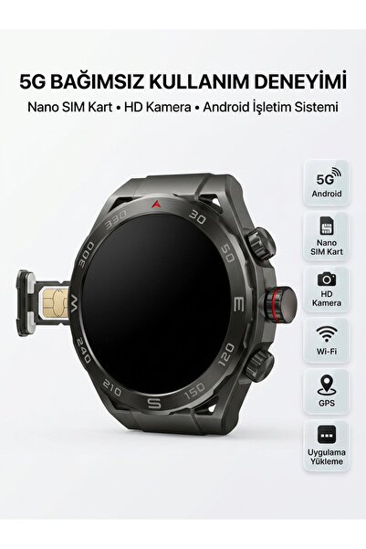 Lisinya SIM Kartlı 5G Android Akıllı Saat HD Kamera Wi-Fi GPS Uygulama Yükley...