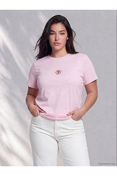 LC Waikiki Original Floral Embroidered 100% Cotton Women's T-Shirt