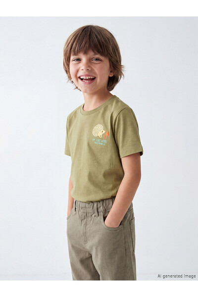 LC Waikiki Original Oval Collar Printed Boy's T-Shirt