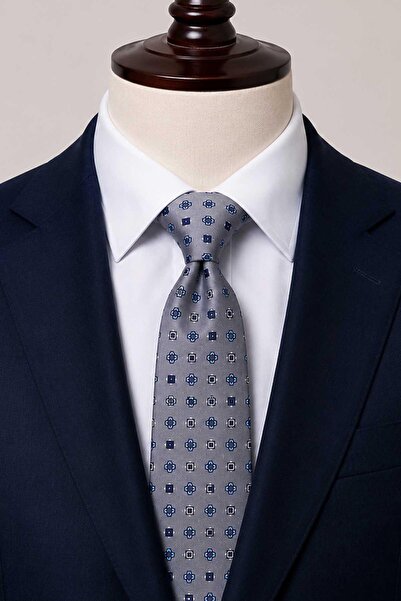 Kravatkolik Gray Motif Patterned Italian Silk Tie İk2573