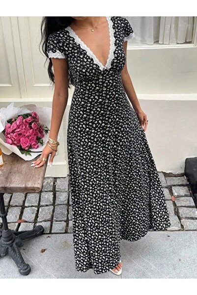 DRESSIFY WOMEN’S FASHION Γυναικείο κοντομάνικο φόρεμα με βαθύ V λαιμόκοψη, δα...