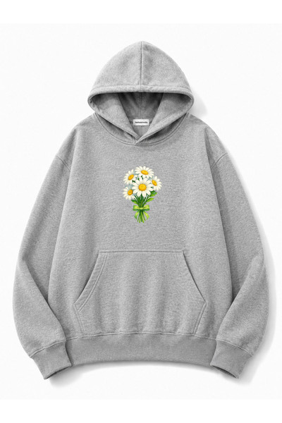 herkesemoda Daisy Printed Hooded 2 Thread Threaded Sweatshirt