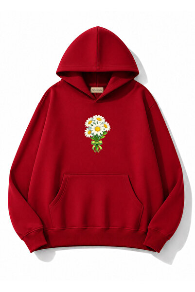 herkesemoda Daisy Printed Hooded 2 Thread Threaded Sweatshirt