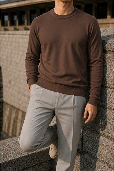 comstar Pulover de iarnă pentru bărbați, cu gât crew, slim fit, maro, basic