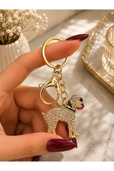 Viranes Gold Stone Dog Figurine Keychain, Sparkling Cute Dog Bag Ornament and...