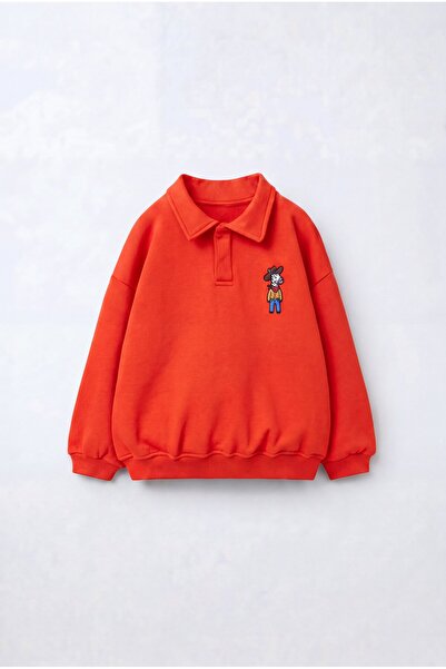Magu Children's Polo Collar Sweatshirt with Embroidery Detail