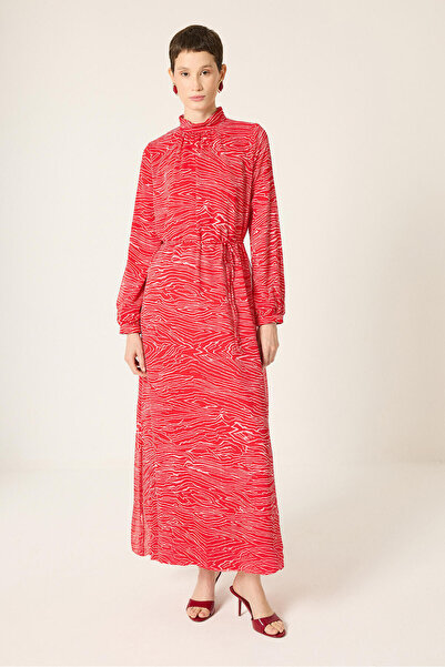 Touché Privé High Neck Chiffon Dress with Belt