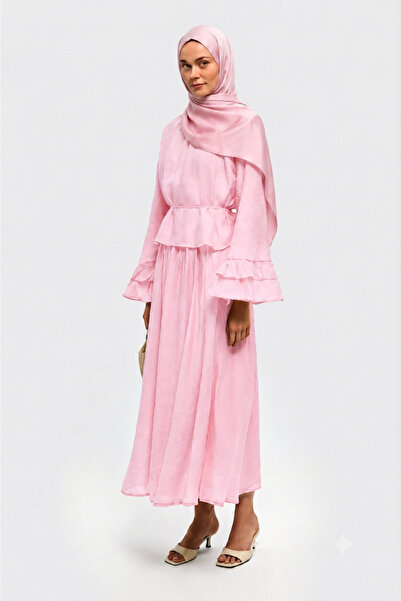Moda Aydın Butik Women's Volan Sleeve Double Skirt Set M41675 - Pink