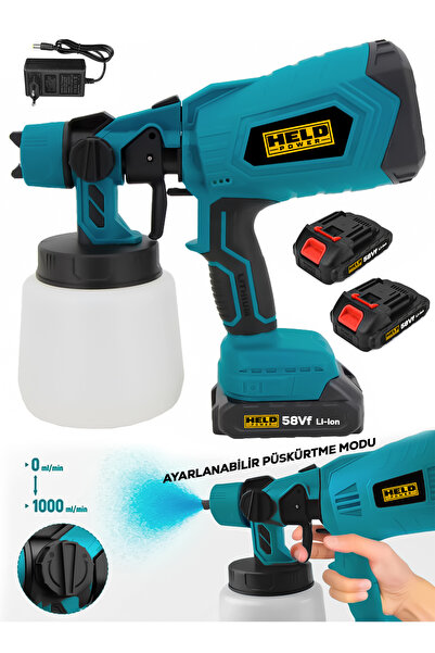 held power 58Vf Çift Akülü Fırçasız Şarjlı Boya Püskürtme Makinesi 200W 1L