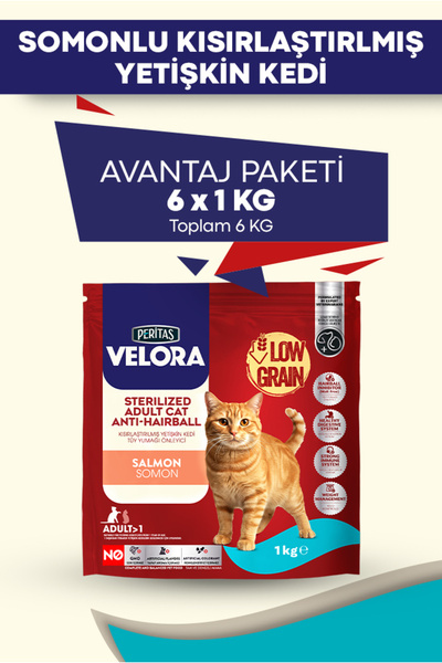 PERİTAS VELORA Somonlu Kısırlaştırlmış Yetişkin Kedi 1 kg 6'lı