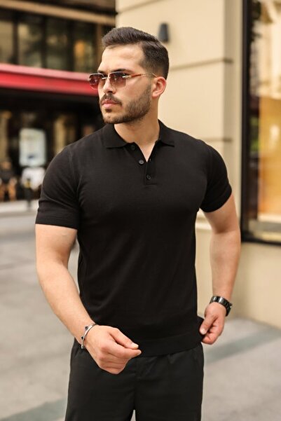 pazarella Men's Buttoned Collar Cotton Knitwear T-Shirt