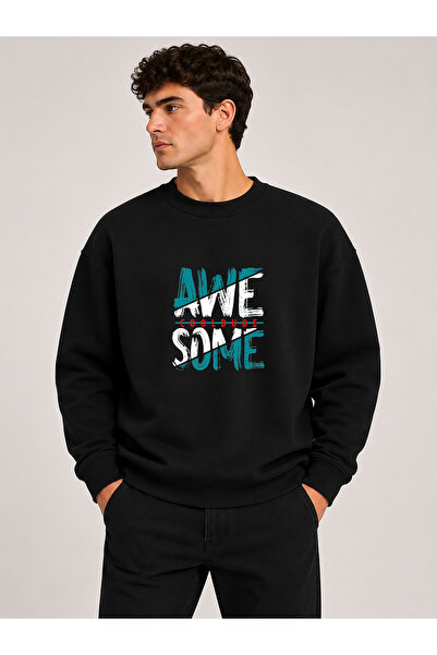 herkesemoda Awesome Printed Crew Neck 2 Thread Sweatshirt