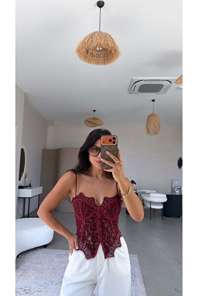 Buket Teke Bordo Dantel Detaylı Premium Korse