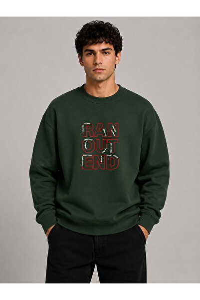 herkesemoda Ran Out Print Detailed Crew Neck 2 Thread Sweatshirt